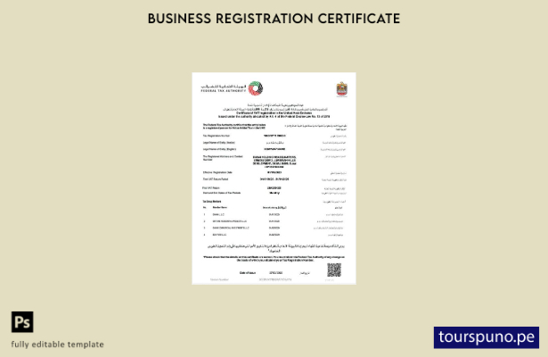 listo para imprimir certificado de registro de IVA de los EAU Plantilla de plant
